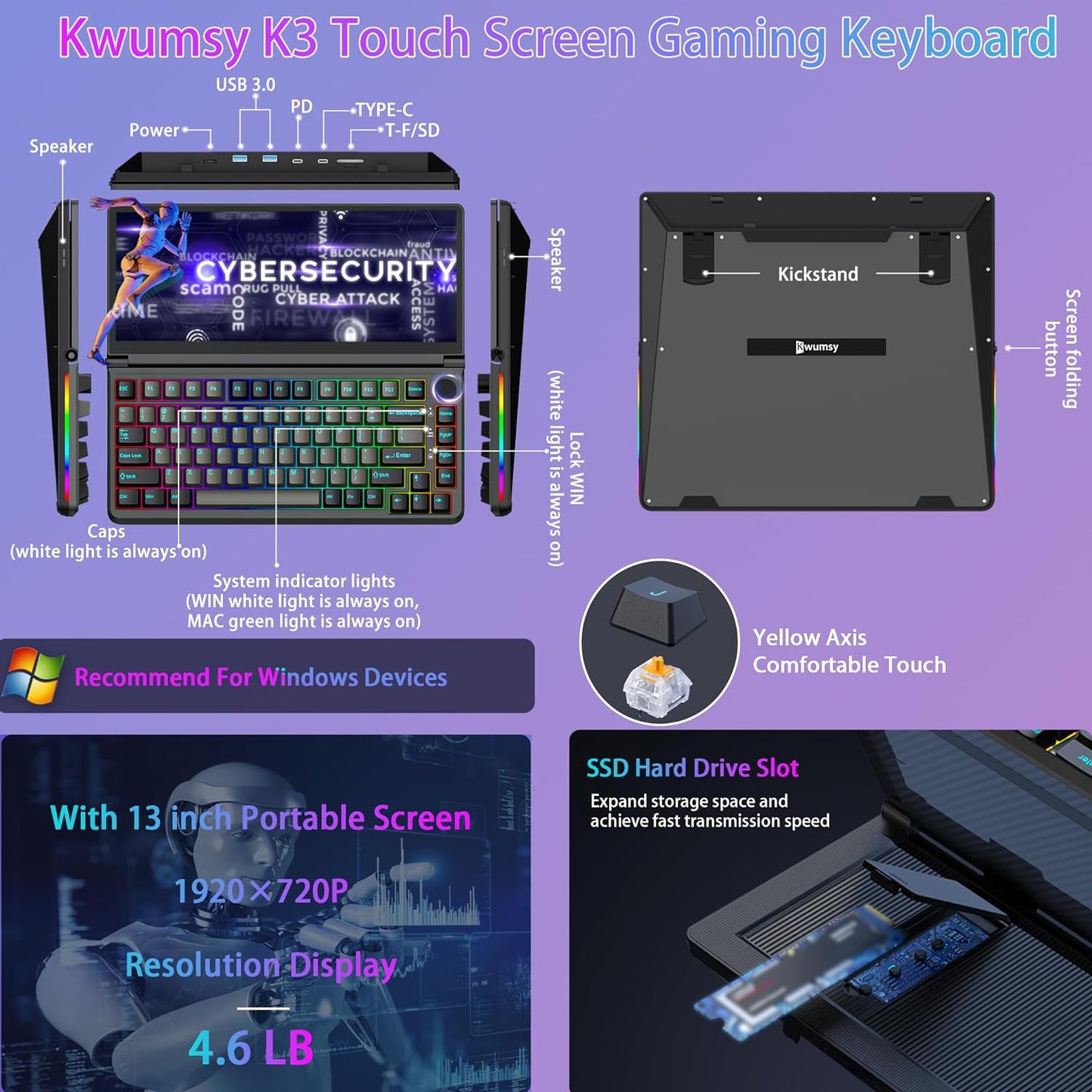 V2com Touch Screen Keyboard Monitor K3